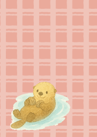 Cute sea otter on pink & blue