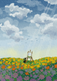 Summer field with a little cat