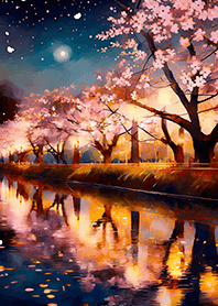 Beautiful night cherry blossoms#1872