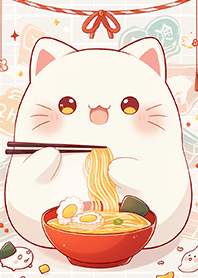 ⭐️幸福吃拉麵的呆萌胖白貓❤️1-2