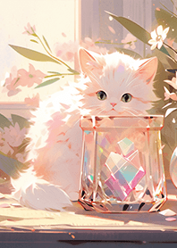 夢幻小白貓與粉紅花❤