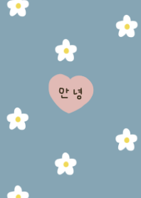 ブルーベージュとお花柄。韓国語。