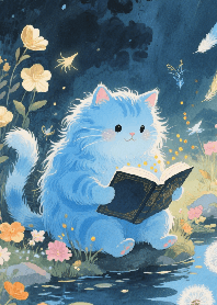 Reading Cat With Flowers