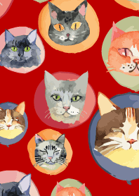 holiday cats4 on red & beige