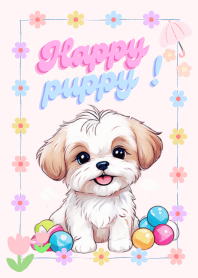 happy puppy shih tzu pink