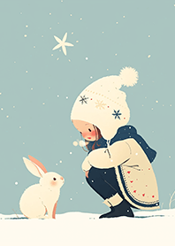 小女孩❤️兔兔の雪地接觸