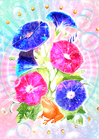 朝顔の花風水とゴールドの福蛙