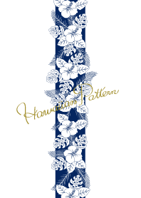 Hawaiian Pattern -Navy blue & white-