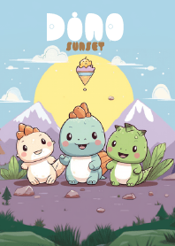 cute dinosaur with sunset