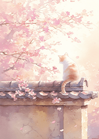 Orange cat watching cherry blossoms JP