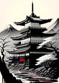 浮世絵 山海桜、月 b334F8