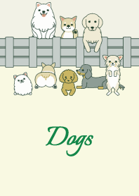 フェンスに集う犬だらけ♡グリーン
