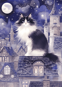 Midnight city rooftop Persian cat