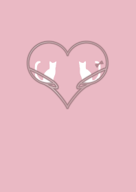 Simple cat and heart -pink-