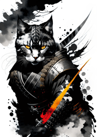 Ink wash cat samurai 926eD7