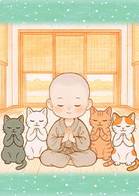 療癒生活-小和尚與貓咪們1.7薄荷粉綠色