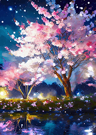Beautiful night cherry blossoms#1742