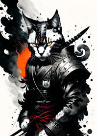 Ink wash cat samurai 713716