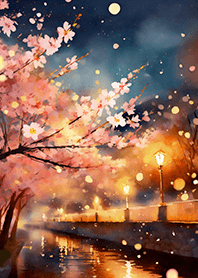 Beautiful night cherry blossoms#1242