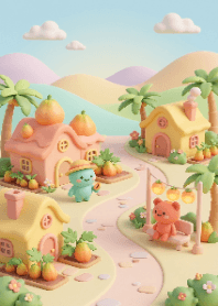 Pastel Fruit House Town