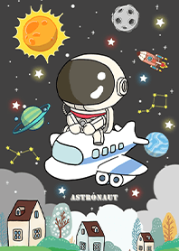可愛宇航員-搭飛機去旅行-星空-黑色
