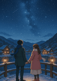 Starry Winter Village Night