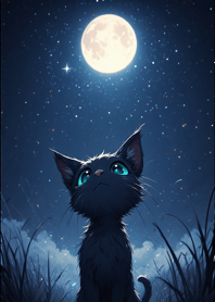 Black cat under the starry sky b7CBa5