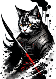Ink wash cat samurai 58fa2C