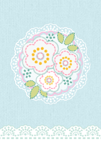 ナチュラルで植物の刺繍デザイン ブルー