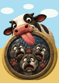 乳牛鬥牛犬・擠成一團