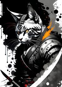Ink wash cat samurai aFD782