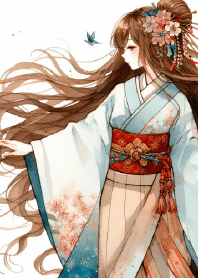 ポニーテールの水彩画の女の子 J11