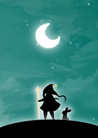 Starry Mina witch & rabbit (Dark green)