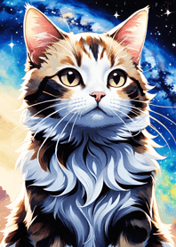 夜の月と星の猫 123675