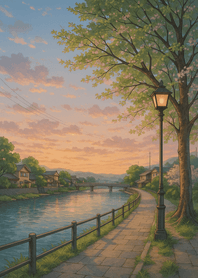 Riverside Path Under Soft Sunset