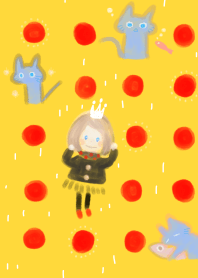 Cute girl and blue cat