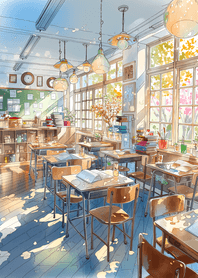 Purple Sunlit Classroom Afternoon