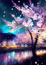 Beautiful night cherry blossoms#1894