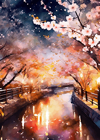 Beautiful night cherry blossoms#413