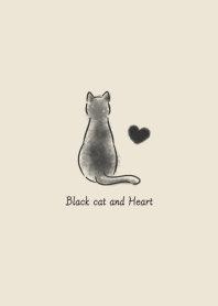 Black cat and Heart -beige-