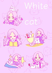 White cat and girl