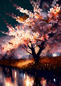 Beautiful night cherry blossoms#1333