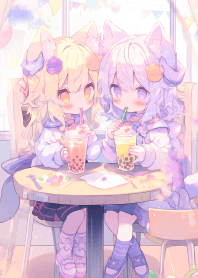 貓娘喝珍珠奶茶