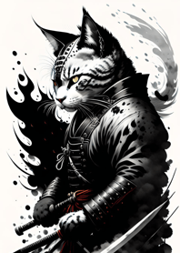 Ink wash cat samurai 0a5a1a