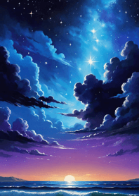 Night by the sea starlit sky moon b44c