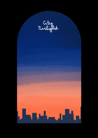 Window: city sunset