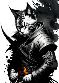 Ink wash cat samurai 8ED6F3