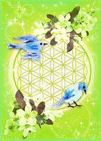 Flower of Life & Blue Bird in New Green
