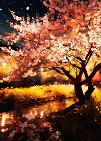Beautiful night cherry blossoms#1470