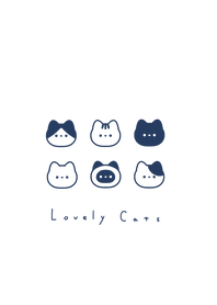 6 cats (line)/wh, navy line